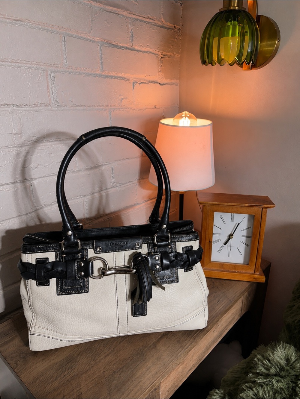 Coach F13084 White Leather Hampton Braided Satchel